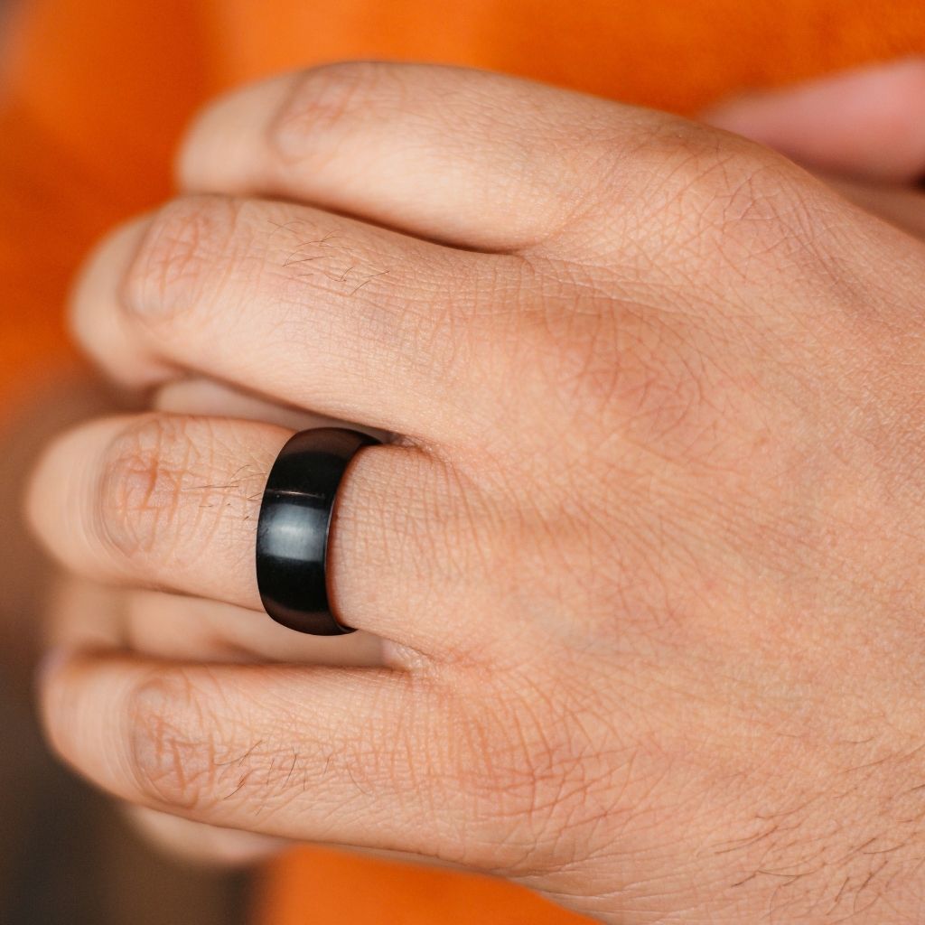 8mm Mens Blue Silver Black Tungsten Engagement Band Ring