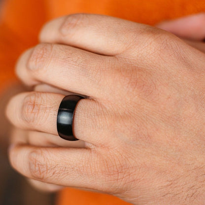 8mm Mens Blue Silver Black Tungsten Engagement Band Ring