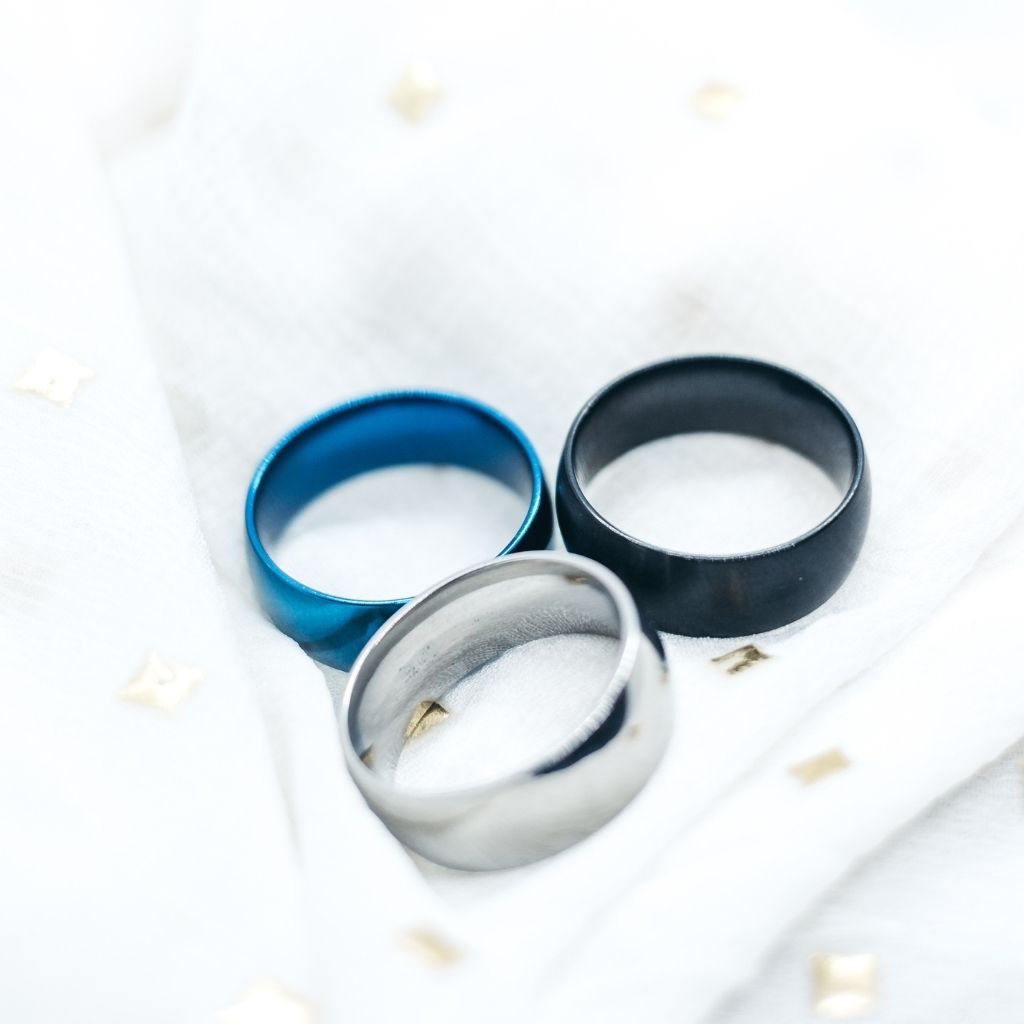 8mm Mens Blue Silver Black Tungsten Engagement Band Ring